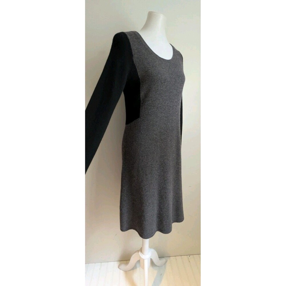 White+Warren 100% Cashmere Sweater Dress M Minimalist Colorblock Black Gray EUC